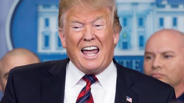 El presidente Donald Trump en la sala de prensa de la Casa Blanca.