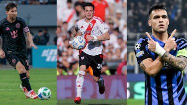 Combo de fotografías de los jugadores de fútbol Lionel Messi (i), Franco Mastantuono (c) y Lautaro Martínez&nbsp;