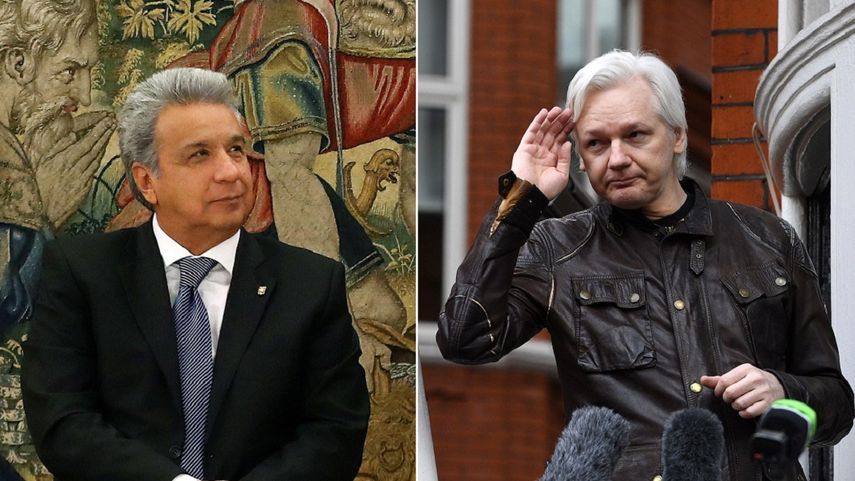 El presidente de Ecuador, Lenín Moreno (izq.) y el australiano Julian Assange, fundador de Wikileaks.