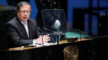 El presidente colombiano, Gustavo Petro Urrego, pronuncia un discurso en la 78va sesión de la Asamblea General de Naciones Unidas, el martes 19 de septiembre de 2023, en la sede de la ONU.
