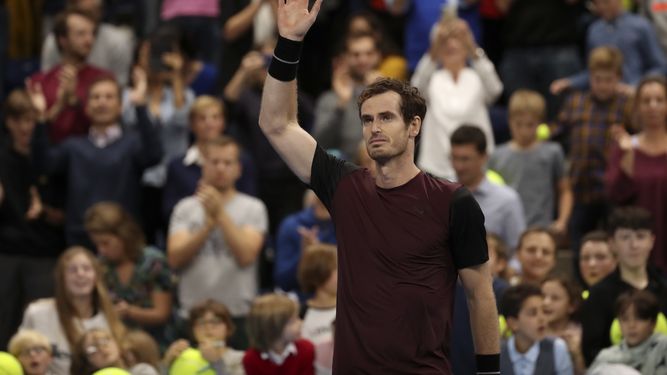 &nbsp;Andy Murray reacciona tras ganar la final del Abierto Europeo contra Stan Wawrinka el domingo, 20 de octubre de 2019, en Amberes, Bélgica.&nbsp;