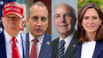 El expresidente Donald Trump y los congresistas Mario Díaz-Balart, Carlos Giménez y María Elvira Salazar.
