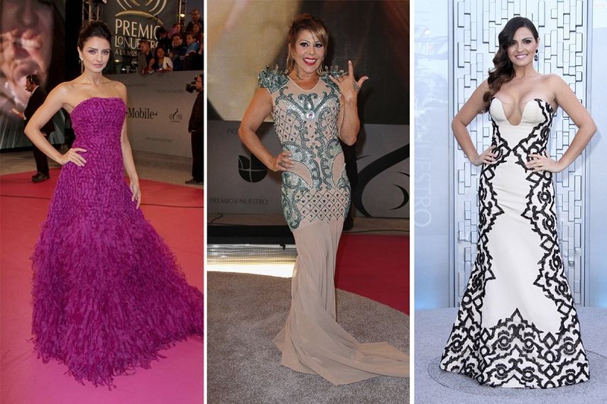 Aislinn Derbez, Alejandra Guzmán y Maite Perroni posan para las cámares durante la gala de Premio Lo Nuestro. (UNIVISION). 