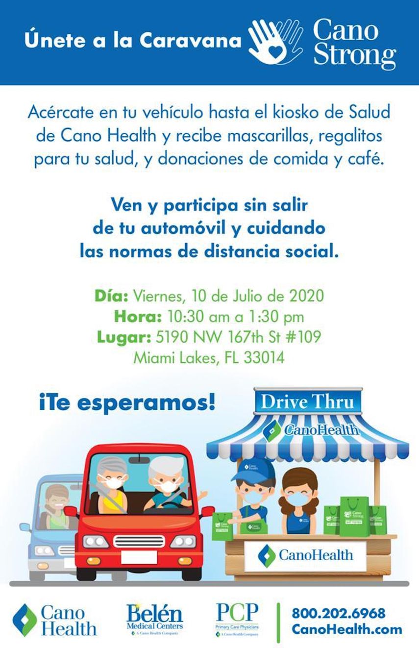 Caravana de Cano Health con entrega de alimentos y mascarillas. 