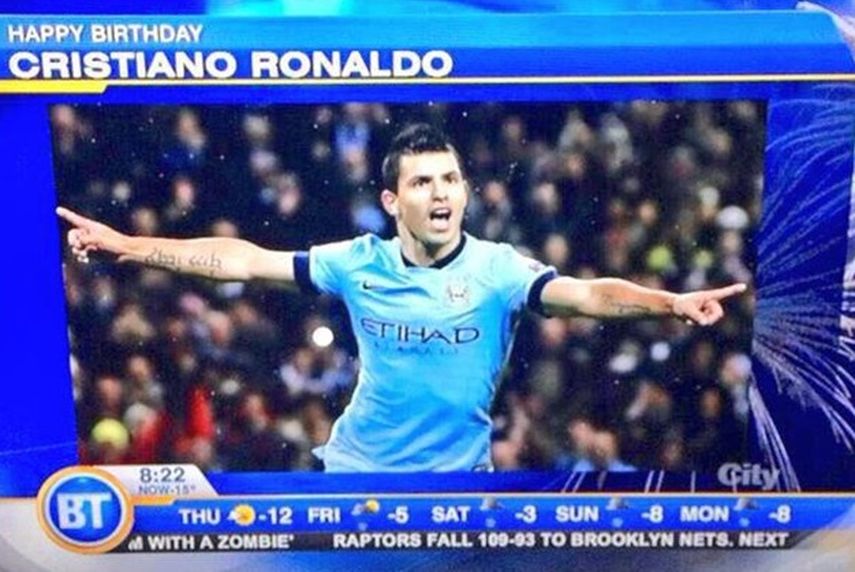 Una televisión en Canadá confundió a Cristiano con el argentino Sergio Kun Agüero
