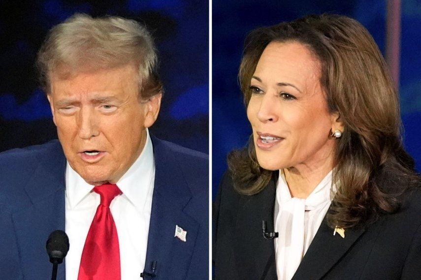 El candidato presidencial republicano Donald Trump y la candidata demócrata Kamala Harris en el debate en Filadelfia el 10 de septiembre del 2024. 