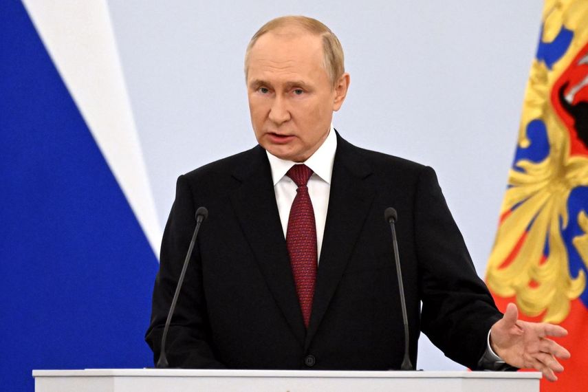 El presidente ruso Vladimir Putin habla en un acto para festejar la incorporación a Rusia de regiones ocupadas de Ucrania, en la Plaza Roja, Moscú, viernes 30 de setiembre de 2022.&nbsp;