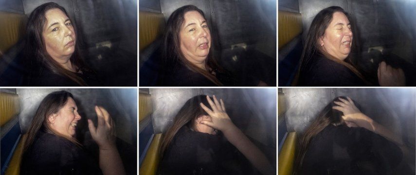 Esta imagen combinada, creada el 12 de junio de 2025, muestra a Erin Patterson llegando en la parte trasera de un vehículo de transporte penitenciario al Tribunal de Magistrados de Latrobe Valley en Morwell, Australia, el 12 de mayo de 2025.&nbsp;