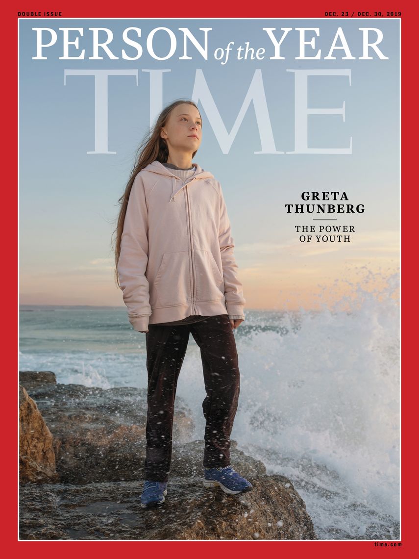 La foto distribuida por Time muestra a Greta Thunberg, la persona del a&ntilde;o m&aacute;s joven de la revista, mi&eacute;rcoles 11 de diciembre de 2019. El subt&iacute;tulo debajo del nombre dice el poder de la juventud.&nbsp;