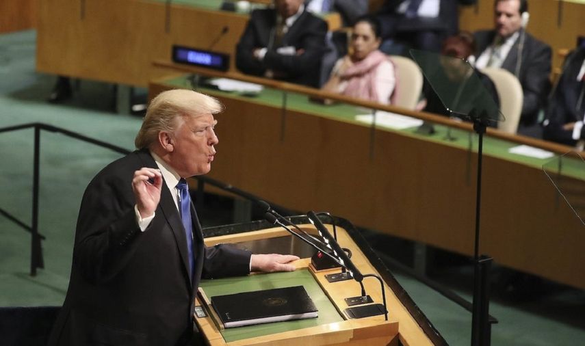 El presidente de Estados Unidos durante su discurso el pasado martes en la Asamblea General de Naciones Unidas, en la que habló de la destrucción total de Corea del Norte y de retirarse del acuerdo nuclear con Irán.