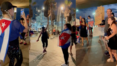 Cubanos celebran en Israel la salida a las calles del pueblo en la isla pidiendo libertad.&nbsp;
