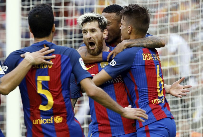 Messi celebra el gol de la victoria ante el Valencia.