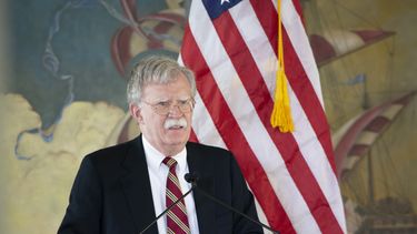 El asesor de Seguridad Nacional estadounidense, John Bolton, durante su alocución en Miami.