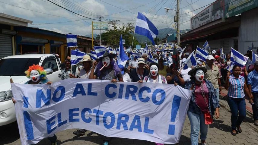 Marcha en Matiguás, Matagalpa, para protestar contra el proceso electoral del próximo 6 de noviembre en Nicaragua.