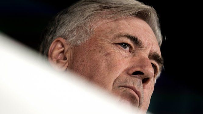 El técnico del Real Madrid, Carlo Ancelotti, durante una rueda de prensa en la capital española, el martes 23 de mayo de 2023.
