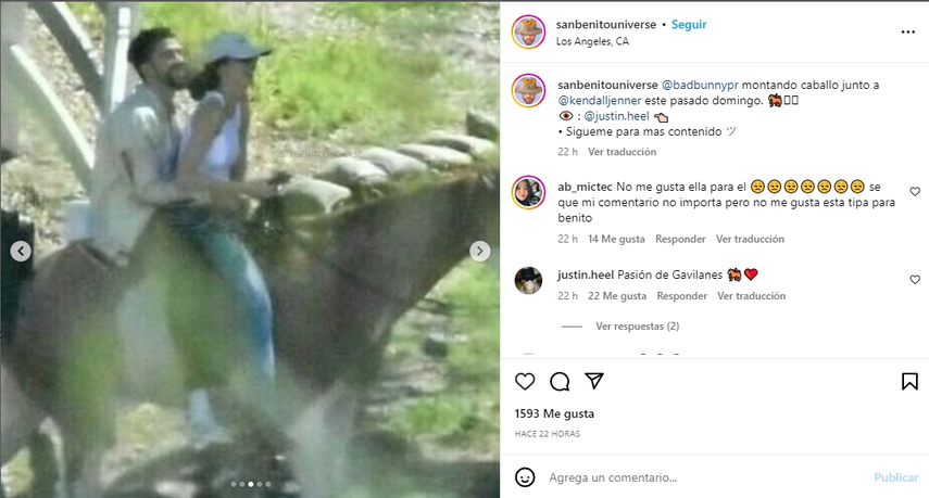 Kendall Jenner y Bad Bunny son vistos paseando a caballo.