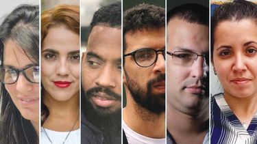 Elaine Díaz, Mónica Baró, Abraham Jiménez, Carlos Manuel Álvarez, Waldo Fernández Cuenca y Camila Acosta.