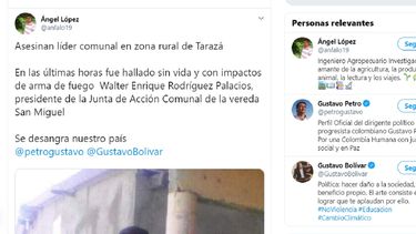 Fue&nbsp;hallado sin vida y con impactos de arma de fuego Walter Enrique Rodr&iacute;guez Palacios, presidente de la Junta de Acci&oacute;n Comunal de la vereda San Miguel.&nbsp;