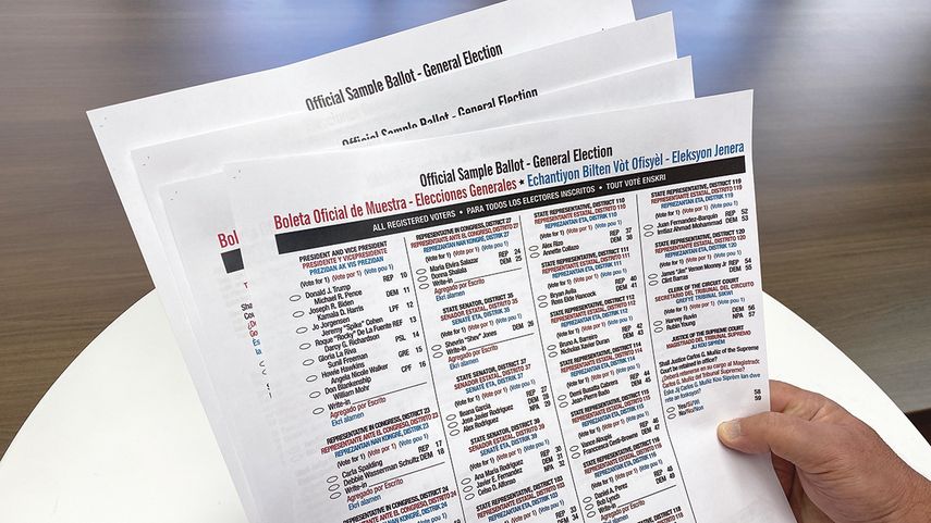 Vista parcial de una copia sin valor de boleta electoral Miami-Dade 2020.