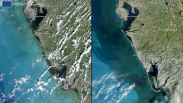 Copernicus elige como imagen del día la costa oeste de Florida antes y después del huracán Milton. 