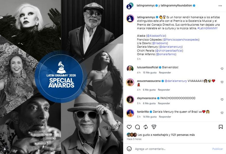Academia Latina de la Grabación anuncia a los artistas que recibirán premios especiales.&nbsp;