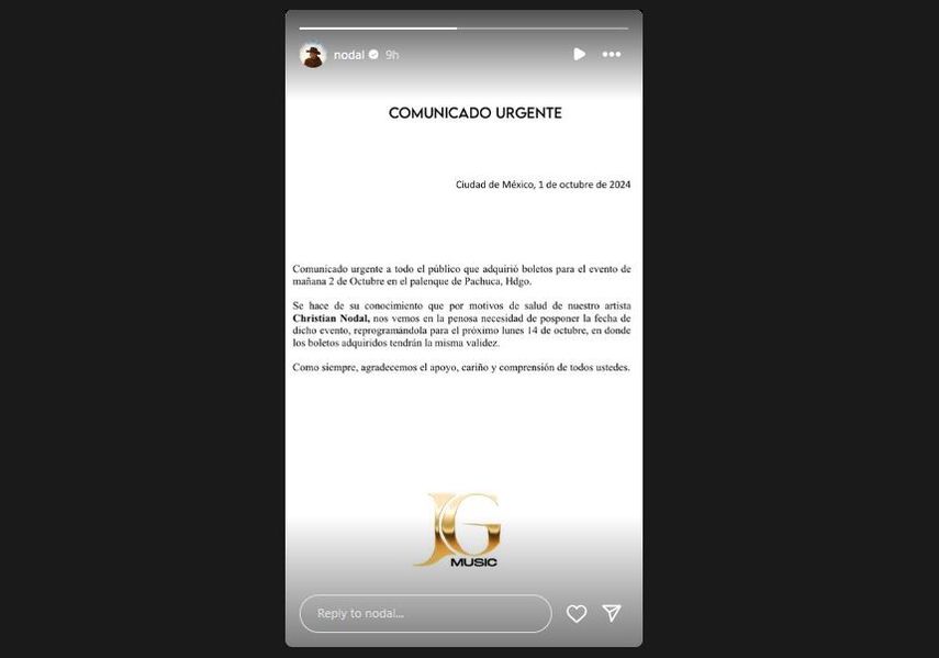 Comunicado del equipo de prensa de Christian Nodal.