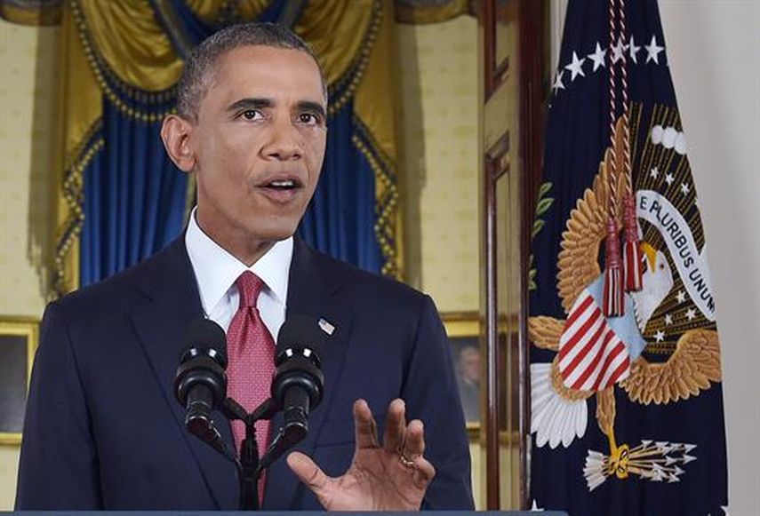 El presidente estadounidense, Barack Obama, habla desde la Casa Blanca en Washington DC (EE.UU.) hoy, miércoles 10 de septiembre de 2014.  EFE