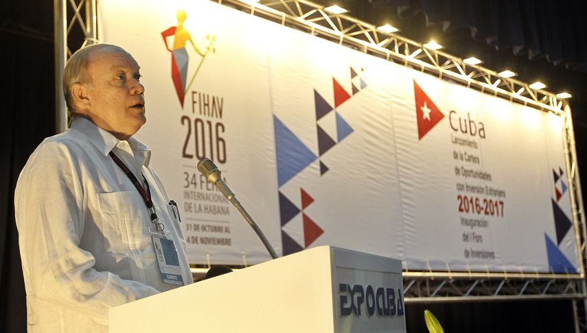 Rodrigo Malmierca,&nbsp;ministro de la Inversión Extranjera en Cuba,&nbsp;durante la presentación de la cartera de inversiones de la isla en FIHAV&nbsp;2016.
