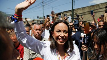 La líder opositora María Corina Machado llega a votar durante las elecciones presidenciales en Caracas, Venezuela, el domingo 28 de julio de 2024.