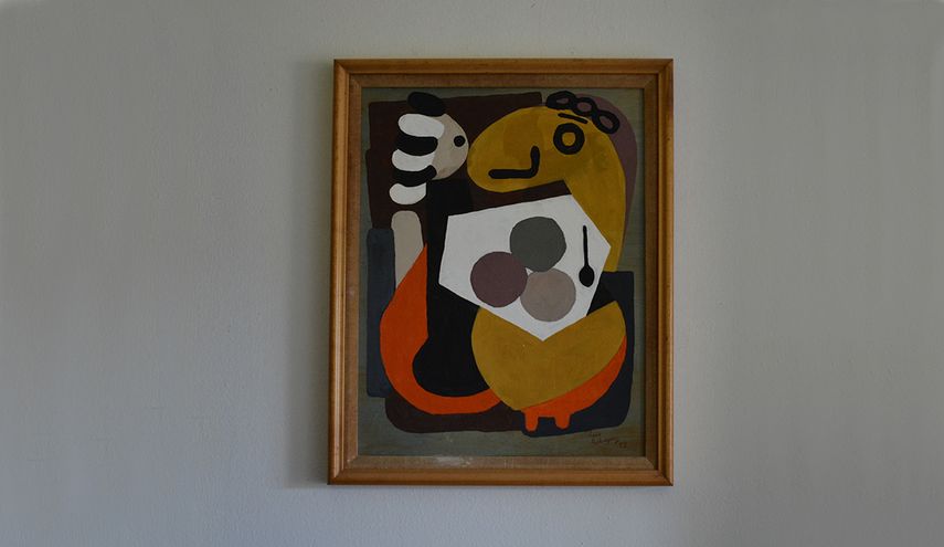 Almorzando, 1992, acrílico, 14 X 18.