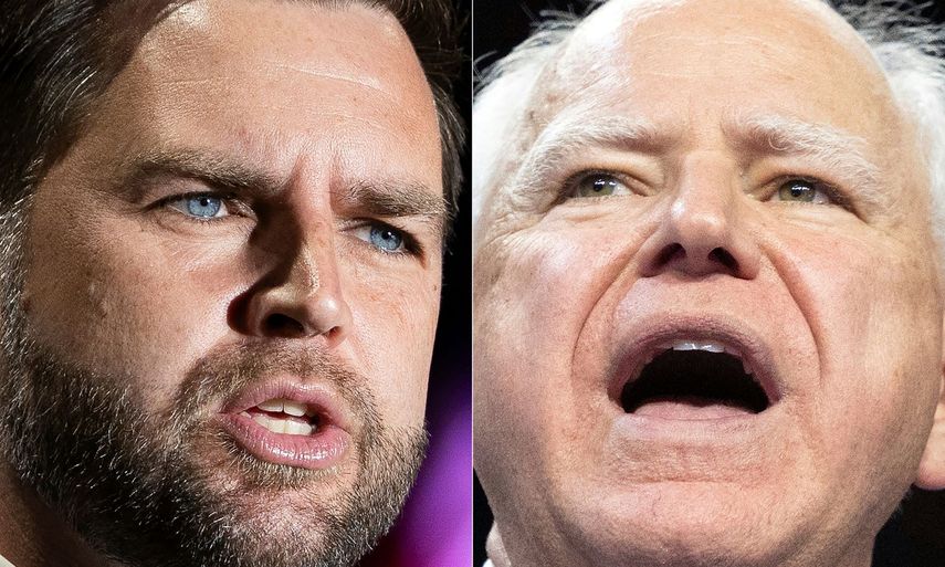 Los candidatos a vicepresidentes: el republicano J.D. Vance (izq.) y Tim Walz.