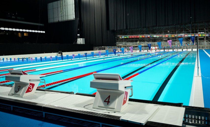 La piscina para las competencias olímpicas de natación en la Arena París La Defense, el lunes 5 de julio de 2024, en Nanterre, a las afueras de París.