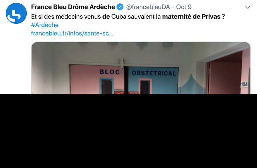 Captura de pantalla de la cuenta de Twitter del medio&nbsp;France Bleu Dr&ocirc;me Ard&egrave;che.