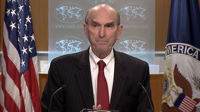 Elliott Abrams, quien fue enviado especial de EEUU para Venezuela, durante una conferencia de prensa en el Departamento de Estado.
