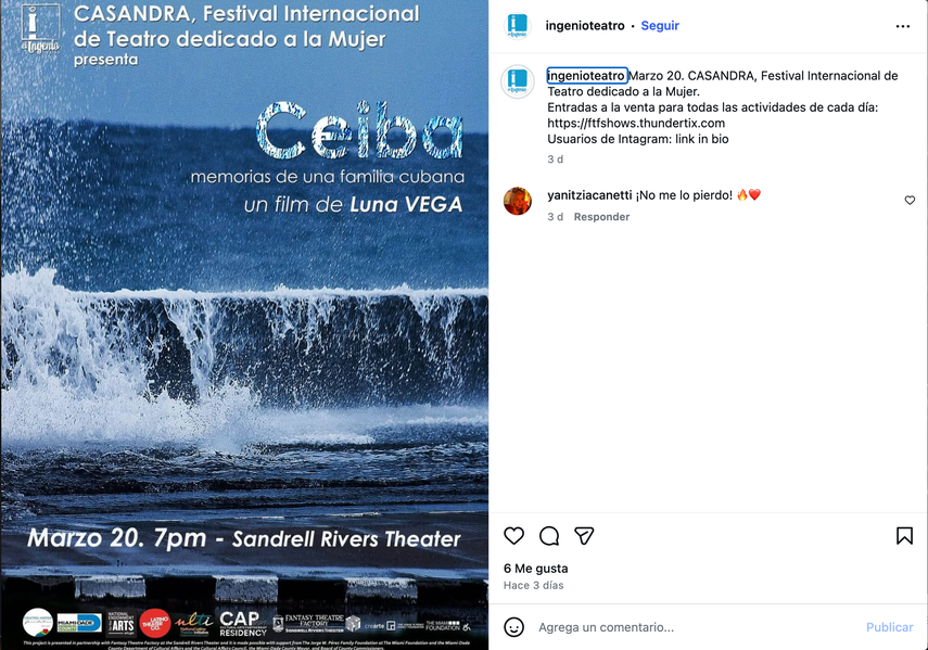 Ceiba. Memorias de una familia cubana se proyecta en CASANDRA, Festival Internacional de Teatro dedicado a la Mujer
