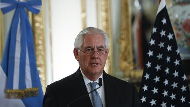 Rex Tillerson durante conferencia de prensa en Buenos Aires, Argentina.