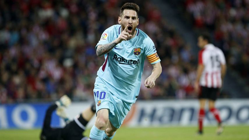 Messi celebra luego de anotar el primer gol.&nbsp;