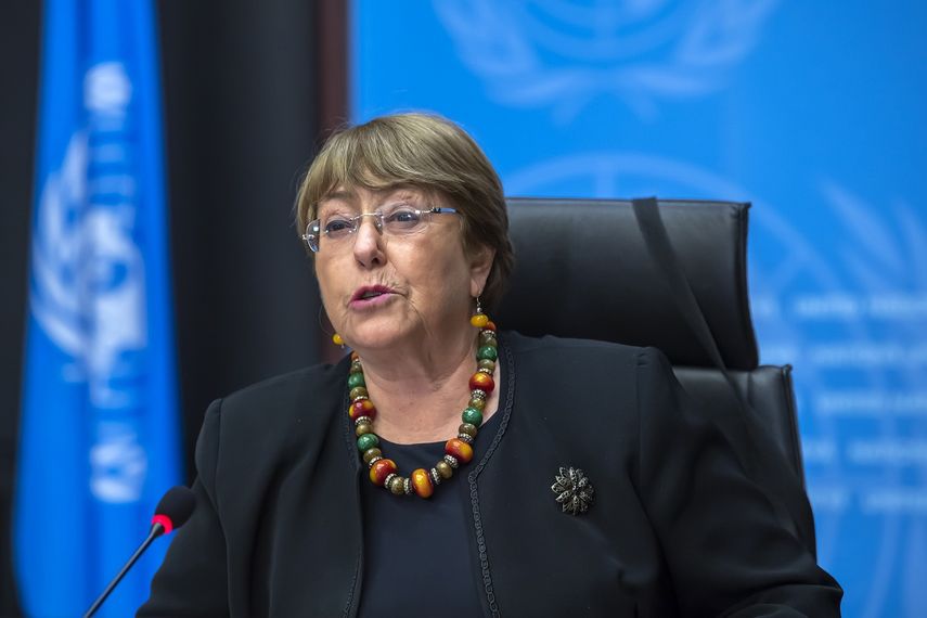&nbsp;La alta comisionada de Naciones Unidas para los Derechos Humanos, Michelle Bachelet, durante una conferencia de prensa en la sede europea de la ONU en Ginebra, Suiza, el 9 de diciembre de 2020.&nbsp;
