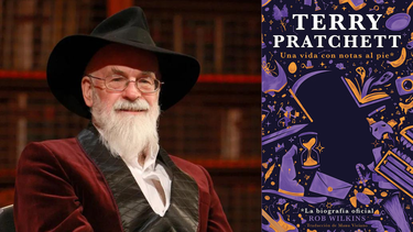 En esta combinación de fotos, Terry Pratchett y la portada del libro.