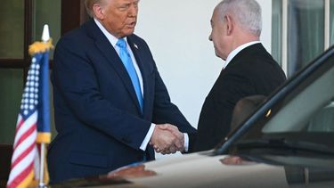 El presidente de Estados Unidos Donald J. Trump durantíe el recibimiento en la Casa Blanca del primer ministro israelí, Benjamín Netanyahu.