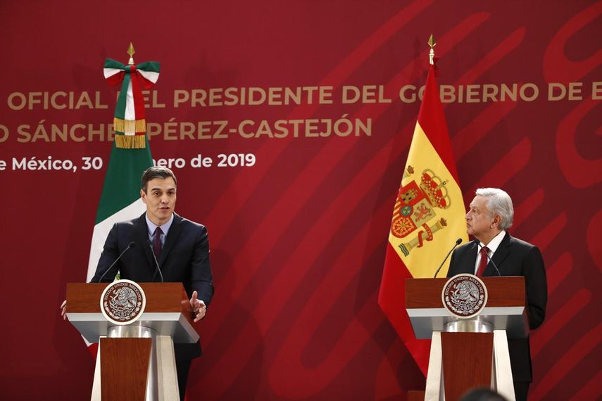 El mandatario de México, Andrés Manuel López Obrador junto al presidente del Gobierno español, Pedro Sánchez