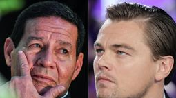 Combinaci&oacute;n de im&aacute;genes creadas el 19 de agosto de 2020 muestra al entonces candidato a vicepresidente brasile&ntilde;o Hamilton Mourao (izq.) durante un mitin de campa&ntilde;a el 4 de octubre de 2018 en Sao Paulo, Brasil, y al actor estadounidense Leonardo DiCaprio participando en el programa de televisi&oacute;n Le grand journal en un set de la televisi&oacute;n francesa Canal + el 5 de febrero de 2010 en Par&iacute;s.