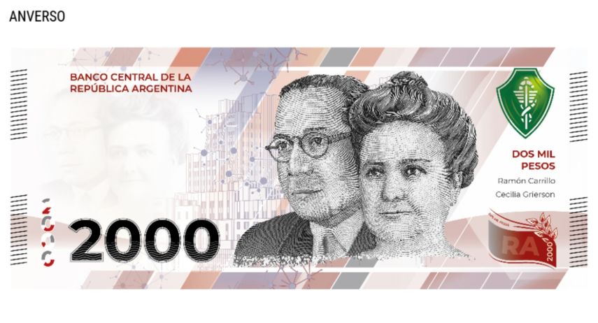 Nuevo billete de 2.000 pesos de Argentina.