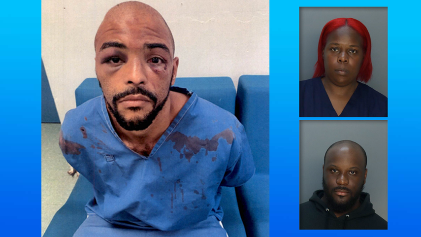 El recluso Christopher Castro y los oficiales Shentrica Clark y DAndre Hill