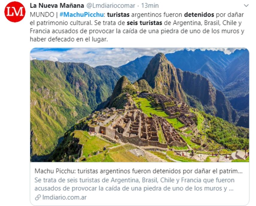 Captura de pantalla de la noticia difundida en las redes sociales