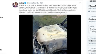 As&iacute; qued&oacute; el auto donde fallecieron los miembros de la familia LeBaron.&nbsp; 