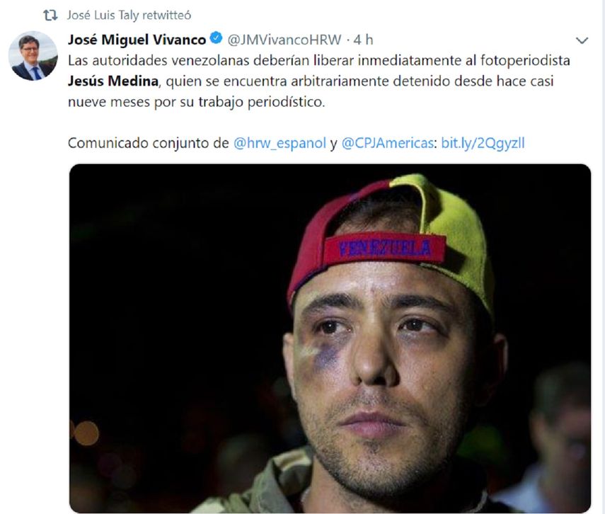 José Miguel Vivanco denunció la detención del periodista.&nbsp;