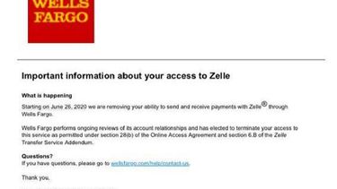 Captura de pantalla de la carta enviada por Wells Fargo a una persona con residencia en Venezuela.&nbsp;