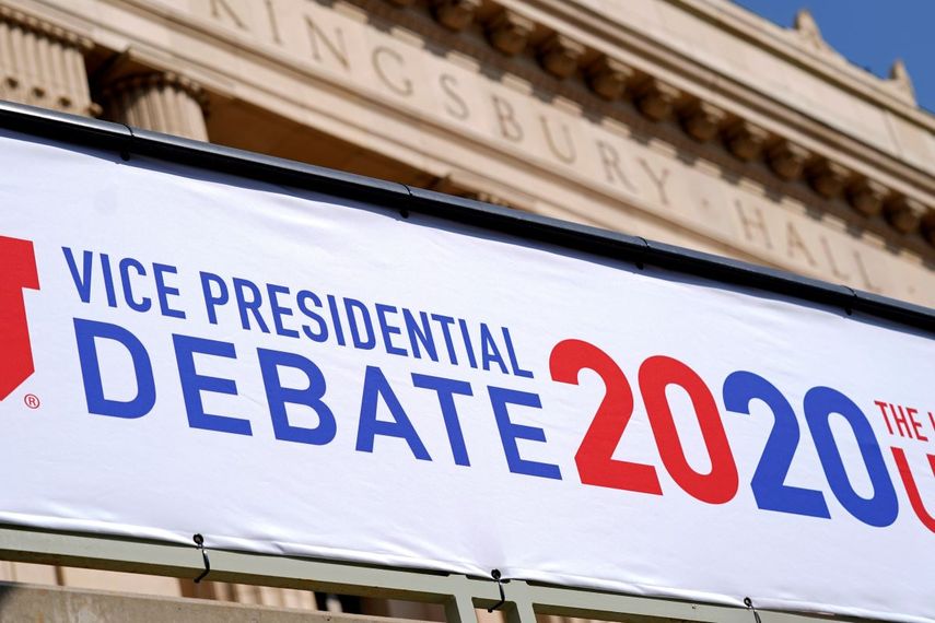 Se llevan a cabo los preparativos para el debate vicepresidencial en la Universidad de Utah, el lunes 5 de octubre de 2020, en Salt Lake City.&nbsp;