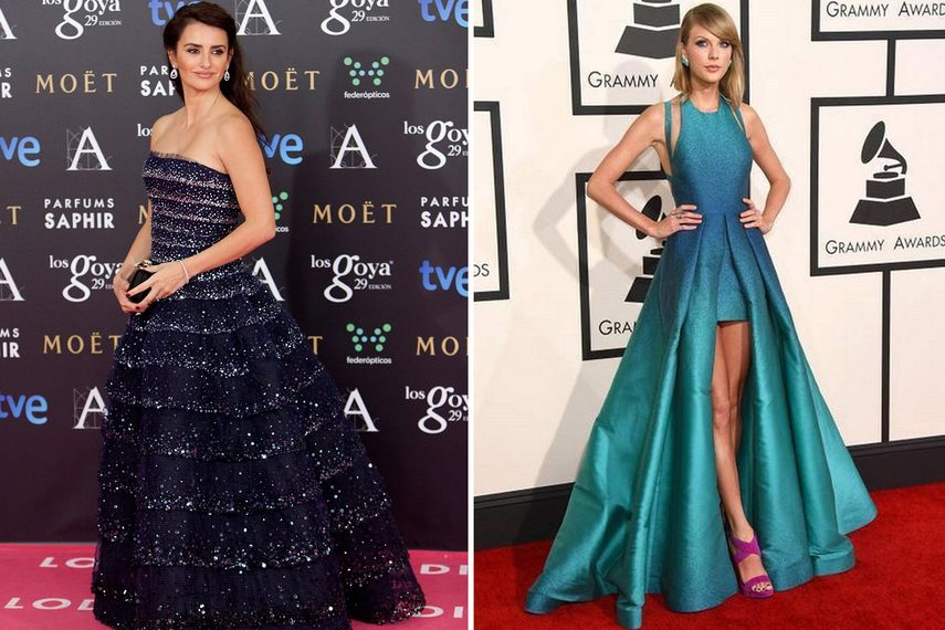 La actriz española Penélope Cruz y la cantante estadounidense Katy Perry posan en sus respectivas galas, los Premios Goya y los Grammy. (AP). 